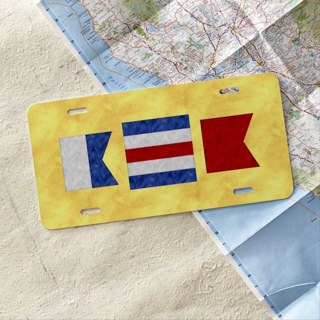 Maritime Signal Flag Monogram | Nautical Yellow License Plate (In Situ)