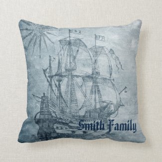 Maritime Tall Ship Custom Throw Pillow