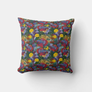 Maritime Undersea Colorful Fish Red Yellow Seaweed Throw Pillow