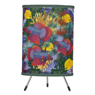 Maritime Undersea Colorful Fish Red Yellow Seaweed Tripod Lamp
