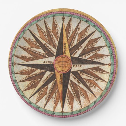 Maritime Vintage Compass Rose 9 Paper Plate