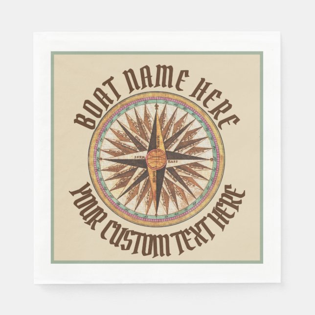Maritime Vintage Compass Rose Custom Napkins (Front)