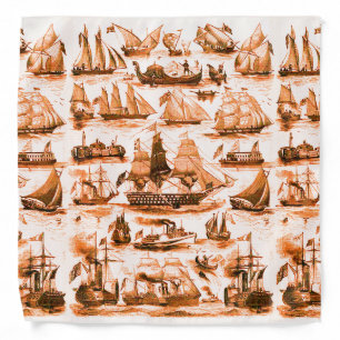 MARITIME,VINTAGE SHIPS,SAILING VESSELS,Brown White Bandana