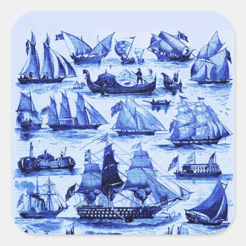 MARITIMEVINTAGE SHIPSSAILING VESSELSNavy Blue Square Sticker