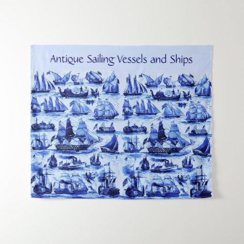 MARITIMEVINTAGE SHIPSSAILING VESSELSNavy Blue Tapestry