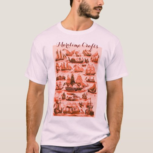 MARITIME VINTAGE SHIPSSAILING VESSELSRed Pink T_Shirt