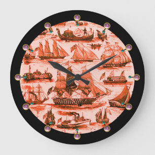 MARITIME,VINTAGE SHIPS,SAILING VESSELS, Red White Large Clock