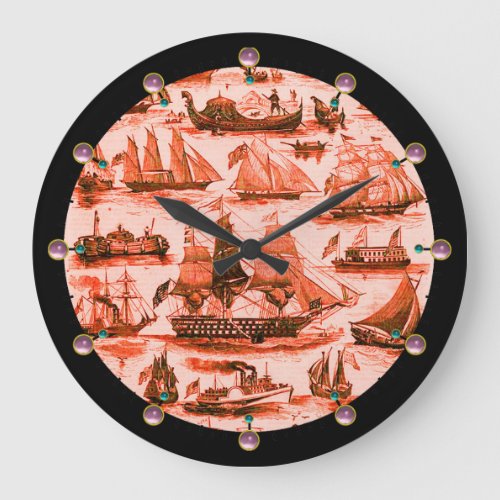 MARITIMEVINTAGE SHIPSSAILING VESSELS Red White Large Clock