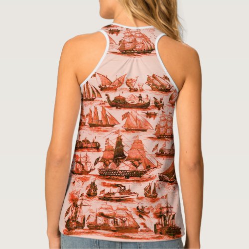 MARITIME VINTAGE SHIPSSAILING VESSELSRed White Tank Top