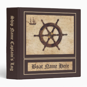 Maritime Wood Helm Vintage Captain's Log Book 3 Ri Ring Binder