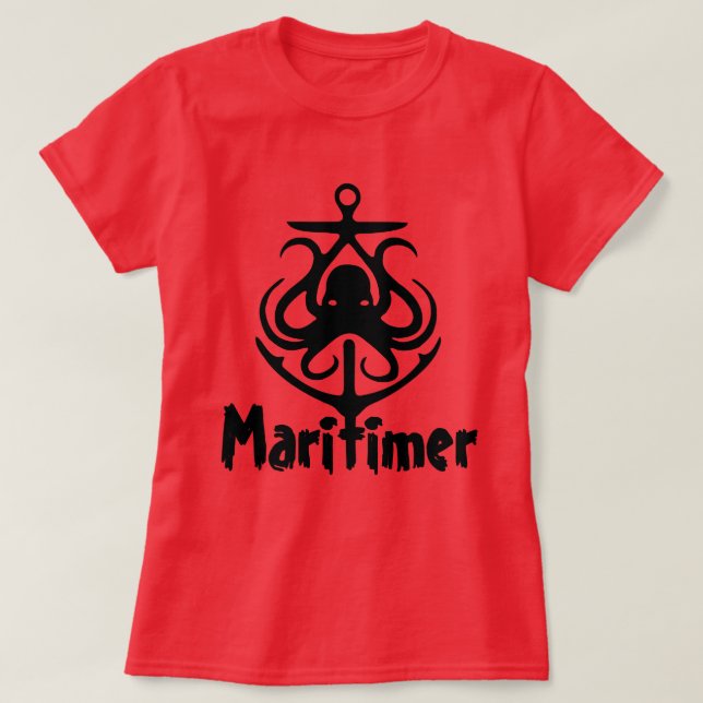 Maritimer Anchor octopus Nautical Lighthouse Route T-Shirt (Design Front)