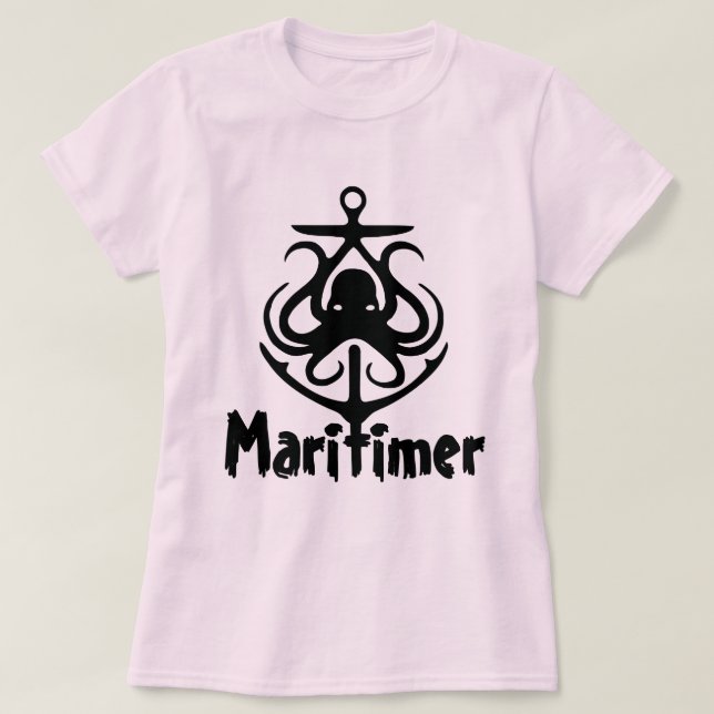 Maritimer Anchor octopus Nautical Lighthouse Route T-Shirt (Design Front)