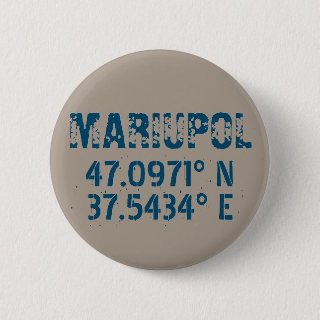 Mariupol Ukraine Latitude & Longitude Distressed  Button (Front)