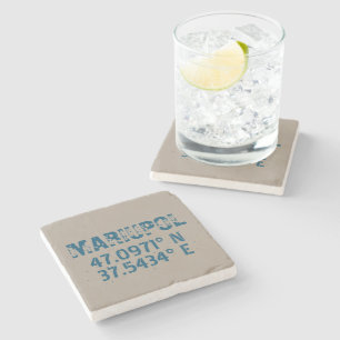 Mariupol Ukraine Latitude & Longitude Distressed   Stone Coaster