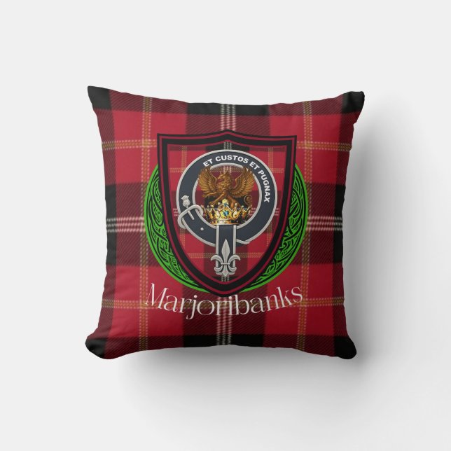 Marjoribanks Scottish Clan Tartan & Crest Throw Pillow (Front)