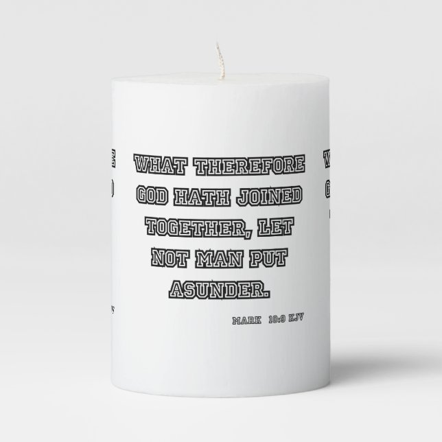 Mark 10:9 KJV Bible Scripture Pillar Candle (Front)