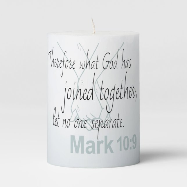 Mark 10:9 Marriage Bible Verse Pillar Candle (Front)