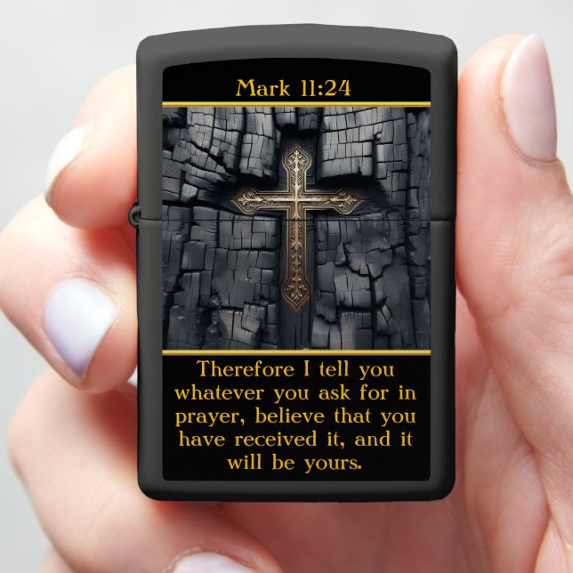 Mark 11:24 Christian Faith cross Zippo Lighter (In Hand)