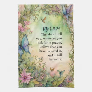 Mark 11:24 Christian Watercolor Image Kitchen Towel
