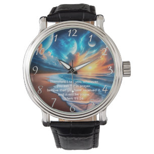 Mark 11:24 Cross Sunset Ocean Calm Watch