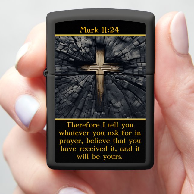 Mark 11:24 Faith and Belief Prayer Zippo Lighter (In Hand)
