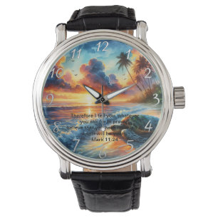 Mark 11:24 Faithful Sunset Cross Reflection Watch