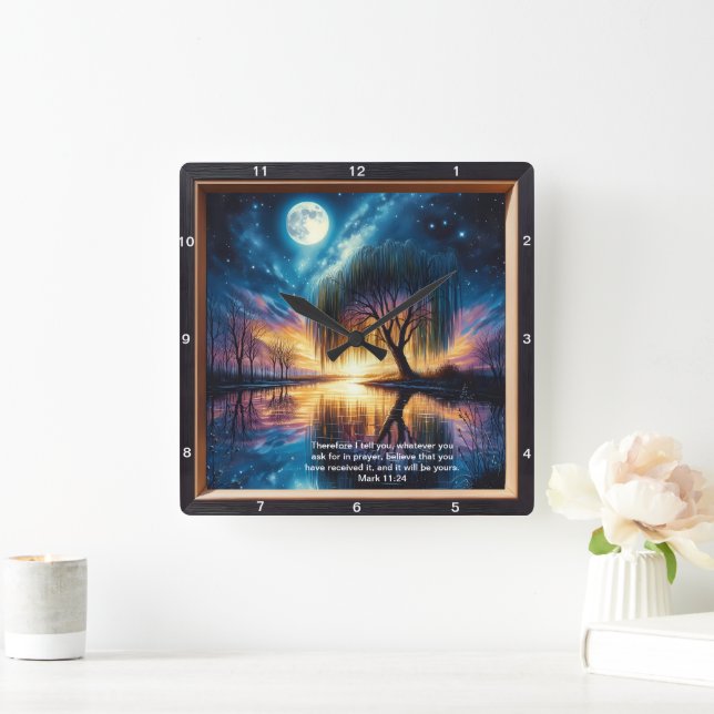 Mark 11:24 Promise Clock: Personalized Devotional  Square Wall Clock (Home)