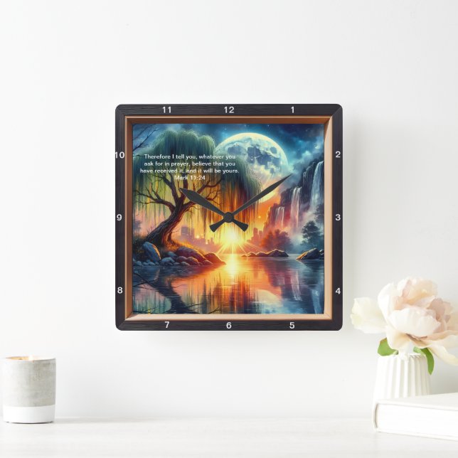 Mark 11:24 Trust Personalized Faith Statement Square Wall Clock (Home)