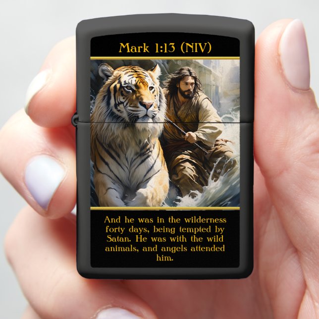 Mark 1:13 (NIV) Angels Attend Him AI Art Zippo Lighter (In Hand)