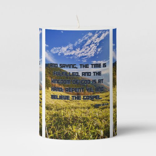 Mark 115 KJV Bible Scripture Pic Pillar Candle