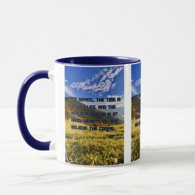 Mark 1:15 KJV Bible Scripture Pic Two-Tone Mug (Left)
