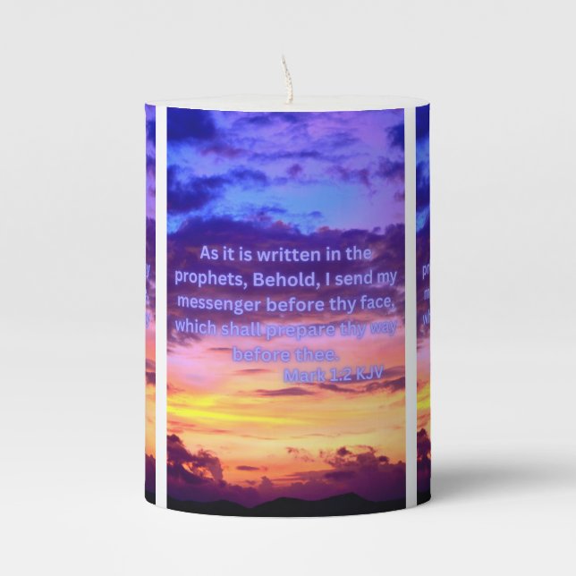 Mark 1:2 KJV Bible Verse Pic Pillar Candle (Front)