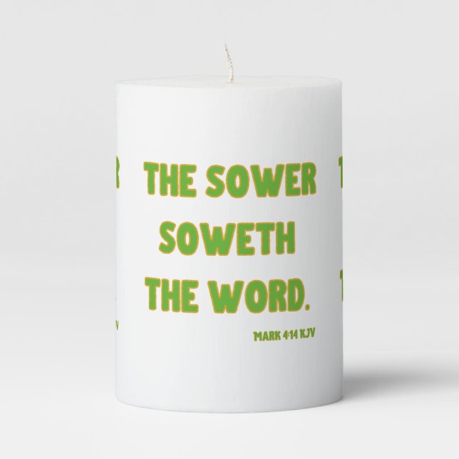 Mark 4:14 KJV Bible Scripture Pillar Candle (Front)