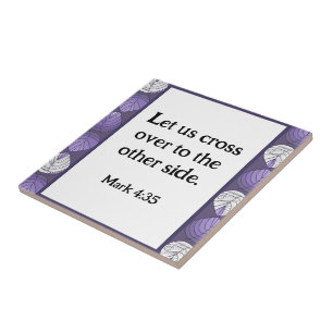 Mark 4:35 Fish Head Leaves Lilac Ceramic Tile