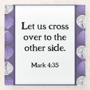Mark 4:35 Fish Head Leaves Lilac Glass Coaster