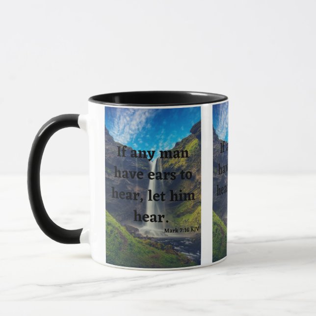 Mark 7:16 KJV Bible Scripture Pic Two-Tone Mug (Left)