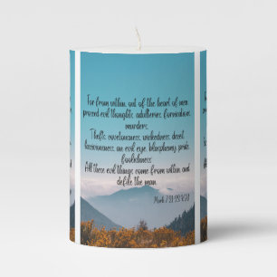 Mark 7:21-23 KJV Bible Scripture Pic Pillar Candle