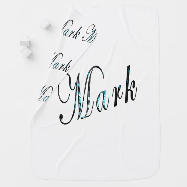 Mark , Name, Logo, White Snugly Baby Blanket. Swaddle Blanket (In Situ)