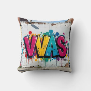 Mark Of The Studio – Vibrant Graffiti Art Throw Pillow