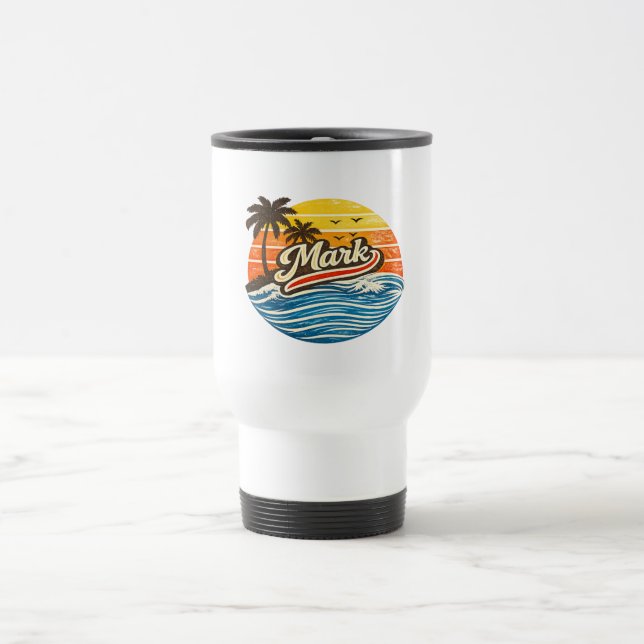 Mark Retro Sunset Name Design Travel Mug (Center)