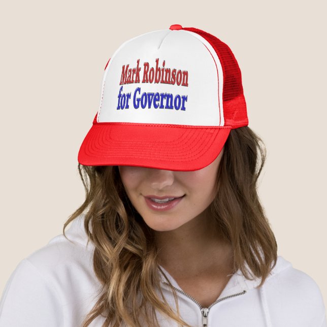Mark Robinson for Governor with red blue text  Trucker Hat (In Situ)