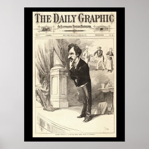 Mark Twain Caricature in 1874 Newspaper Poster