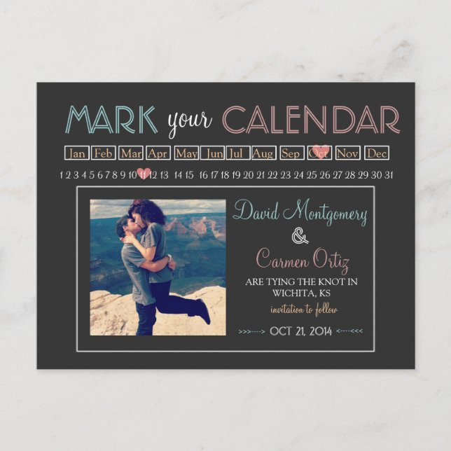 "Mark your Calender" Save the Date Announcement Postcard (Front)