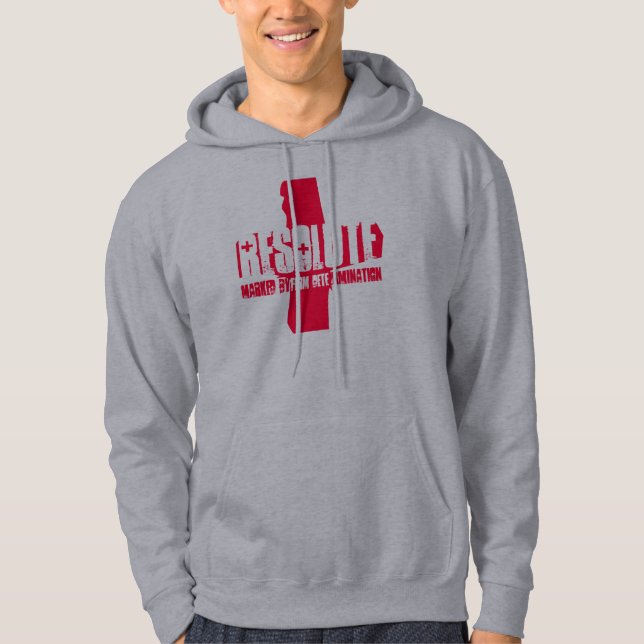 MARKED BY FIRM DETERMINATION, +, FIRM DETE, RES... HOODIE (Front)