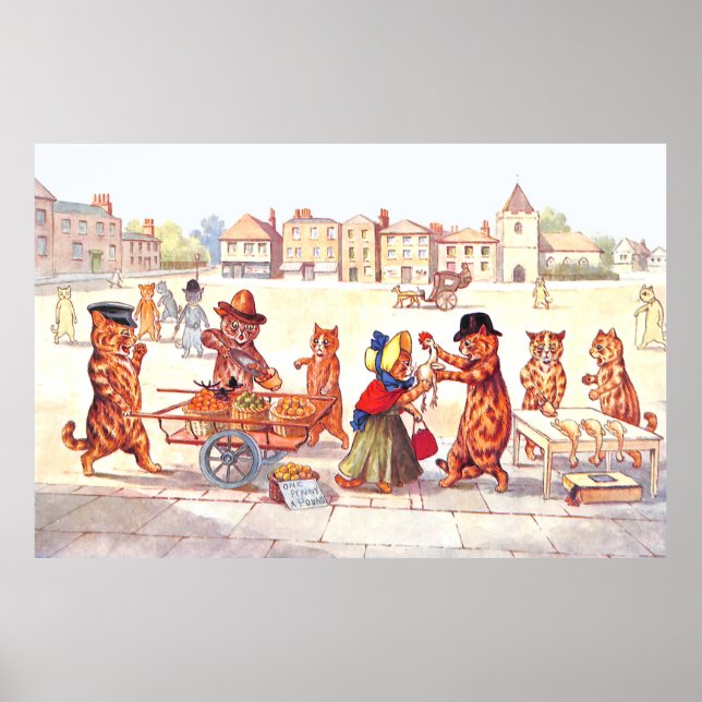 Market Cats Illustration by Louis Wain Poster (Front)
