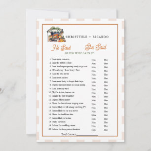 Market He said she said Bridal shower game card