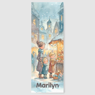 Market Magic – Personalized Holiday Village Scene Bookmarks