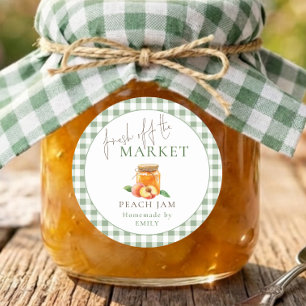 Market Sage Gingham Bridal Shower Peach Jam Classic Round Sticker