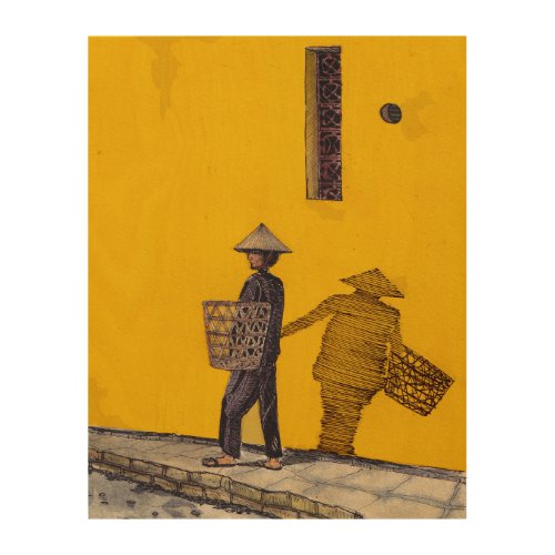 Market Salesman In Hoi An Vietnam Illustration Wood Wall Art