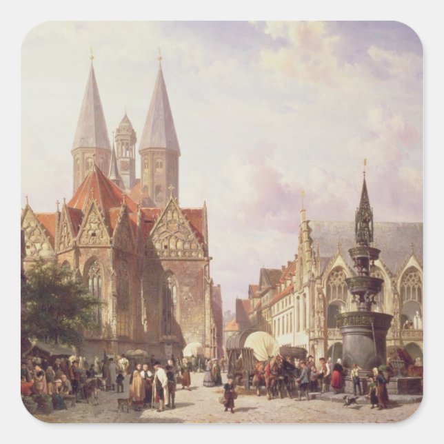 Market Scene at Braunschweig Square Sticker (Front)